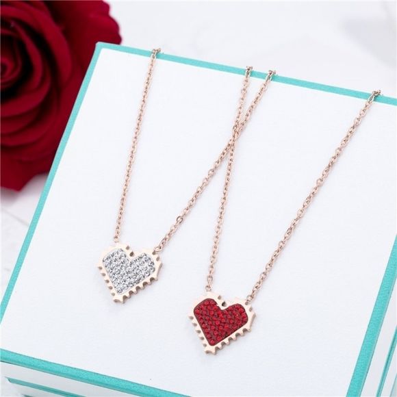 Rose Gold Rhinestone Crystals Heart Chain Necklace - Picture 1 of 5